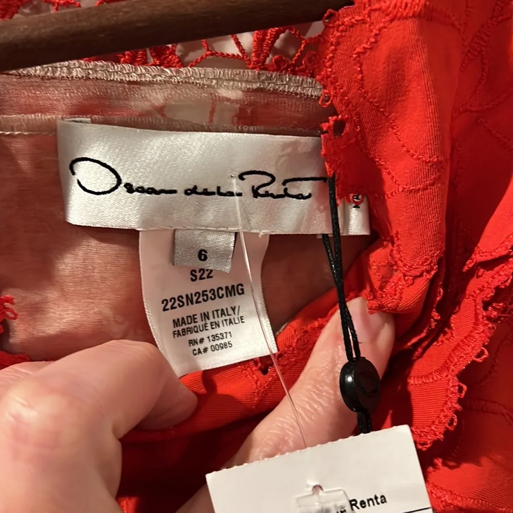Oscar de la Renta Red Magnolia Belted Guipure Lace A-Line Dress in Sienna NWT 6 - Picture 6 of 6